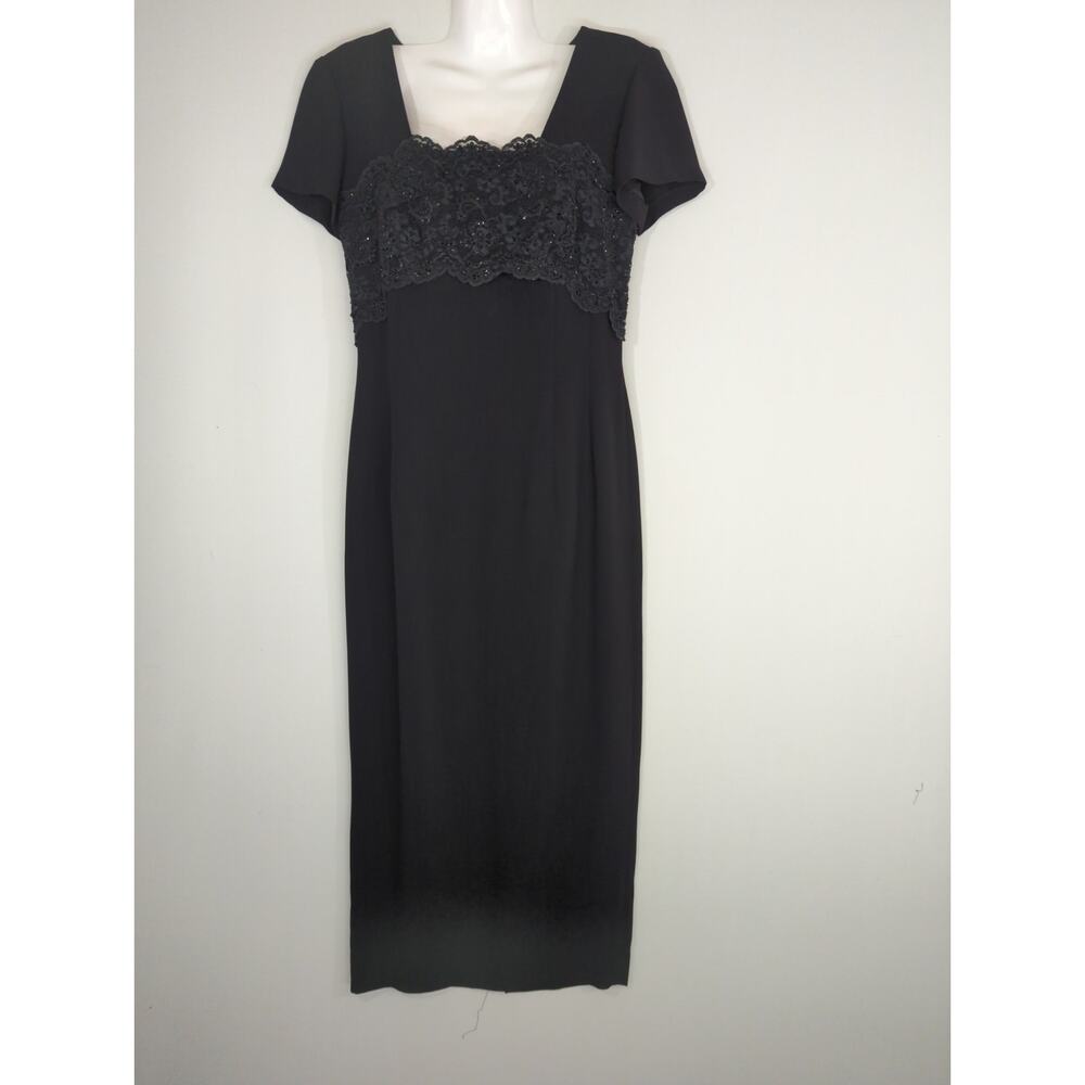 Donna Morgan Lacey Full Length Column Gown - Size 8 - Black Formal Wedding Gala